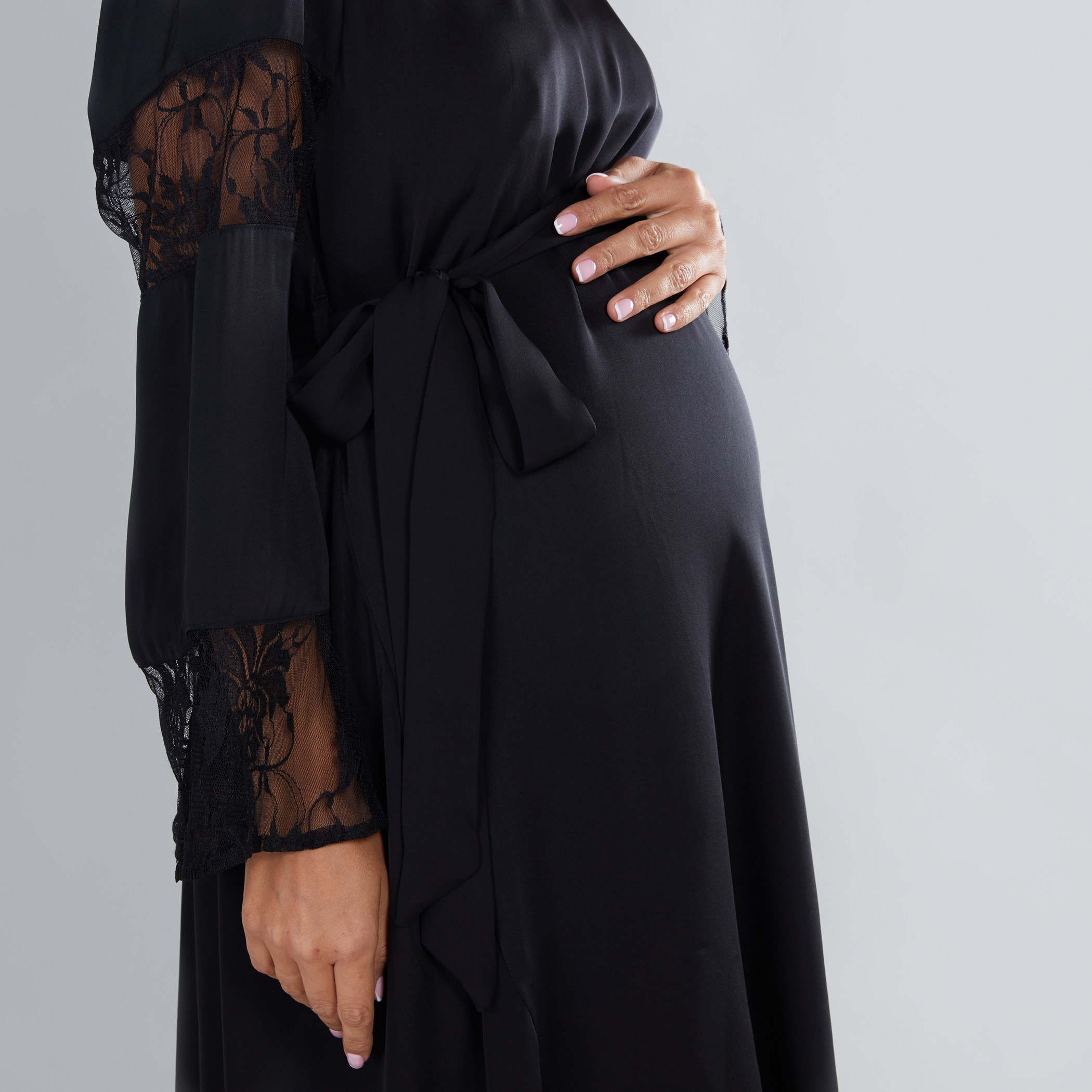 House of Napius Maternity Lace Detail Midi Dress with Round Neck-others-image-4