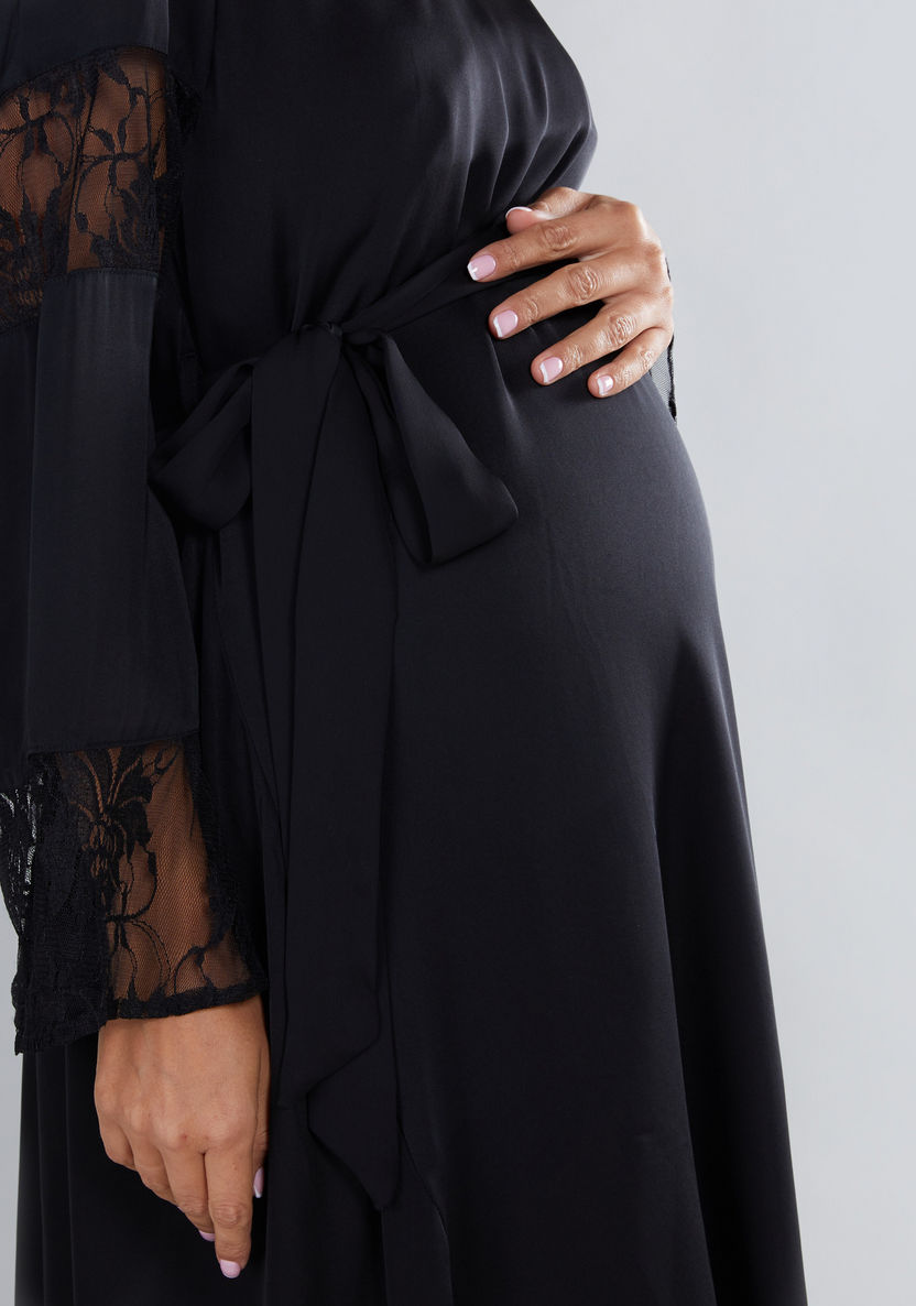 House of Napius Maternity Lace Detail Midi Dress with Round Neck-Twinning-image-3