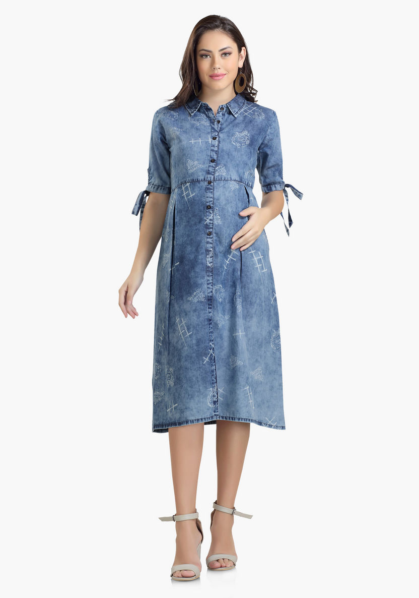 House of Napius Maternity Denim Dress with Knot Detail-Dresses-image-0