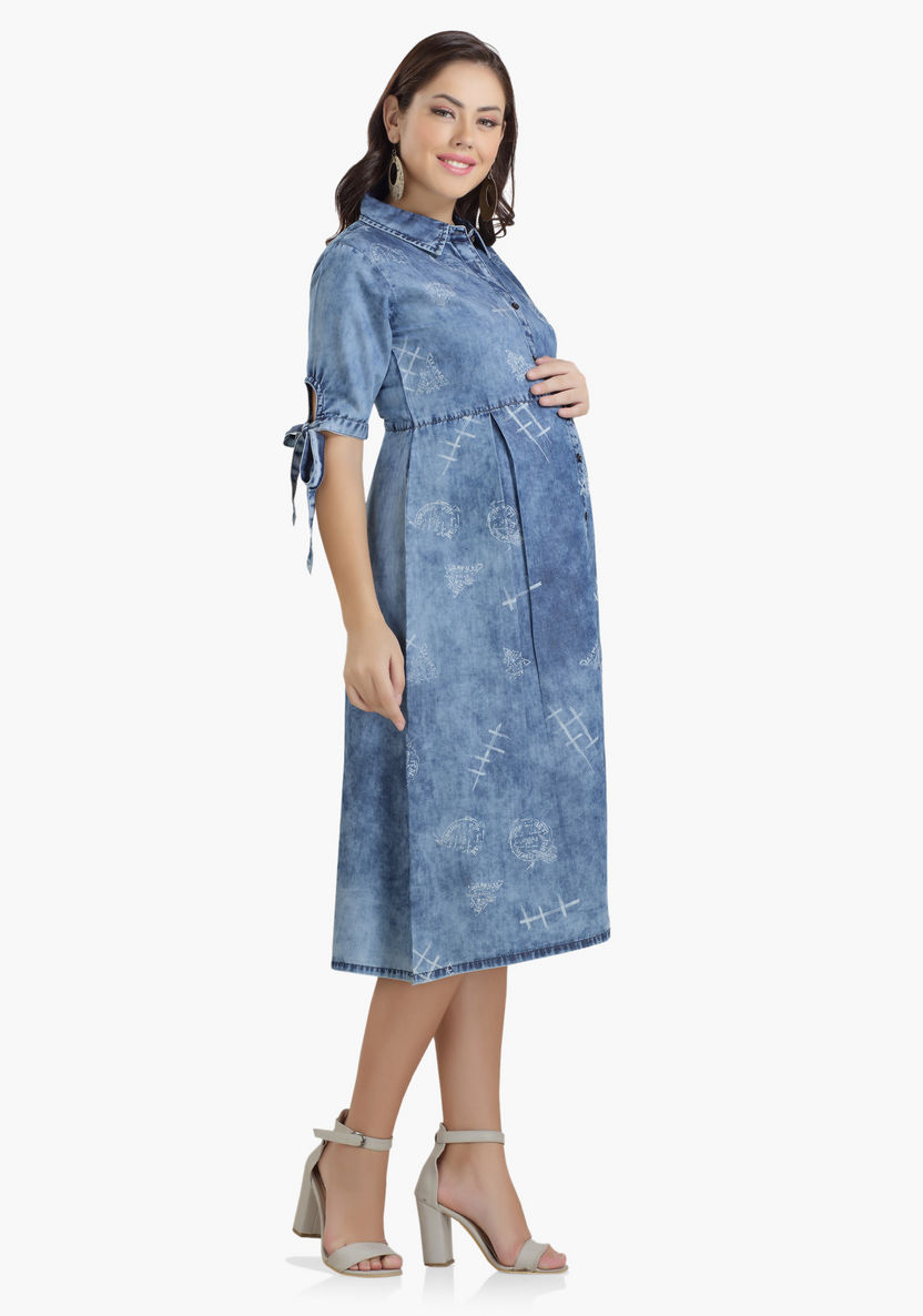 House of Napius Maternity Denim Dress with Knot Detail-Dresses-image-2