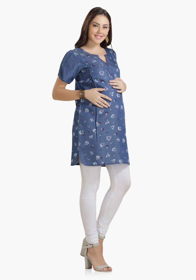 House of Napius Maternity Denim Printed Tunic-Dresses-image-2