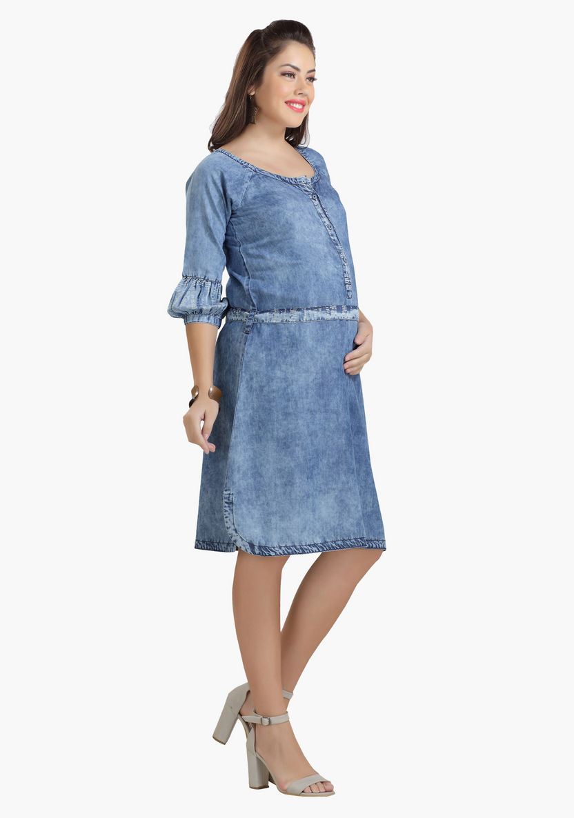 House of Napius Maternity Denim Dress with Balloon Sleeves-Dresses-image-0