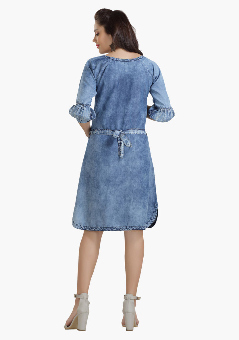 House of Napius Maternity Denim Dress with Balloon Sleeves-Dresses-image-1