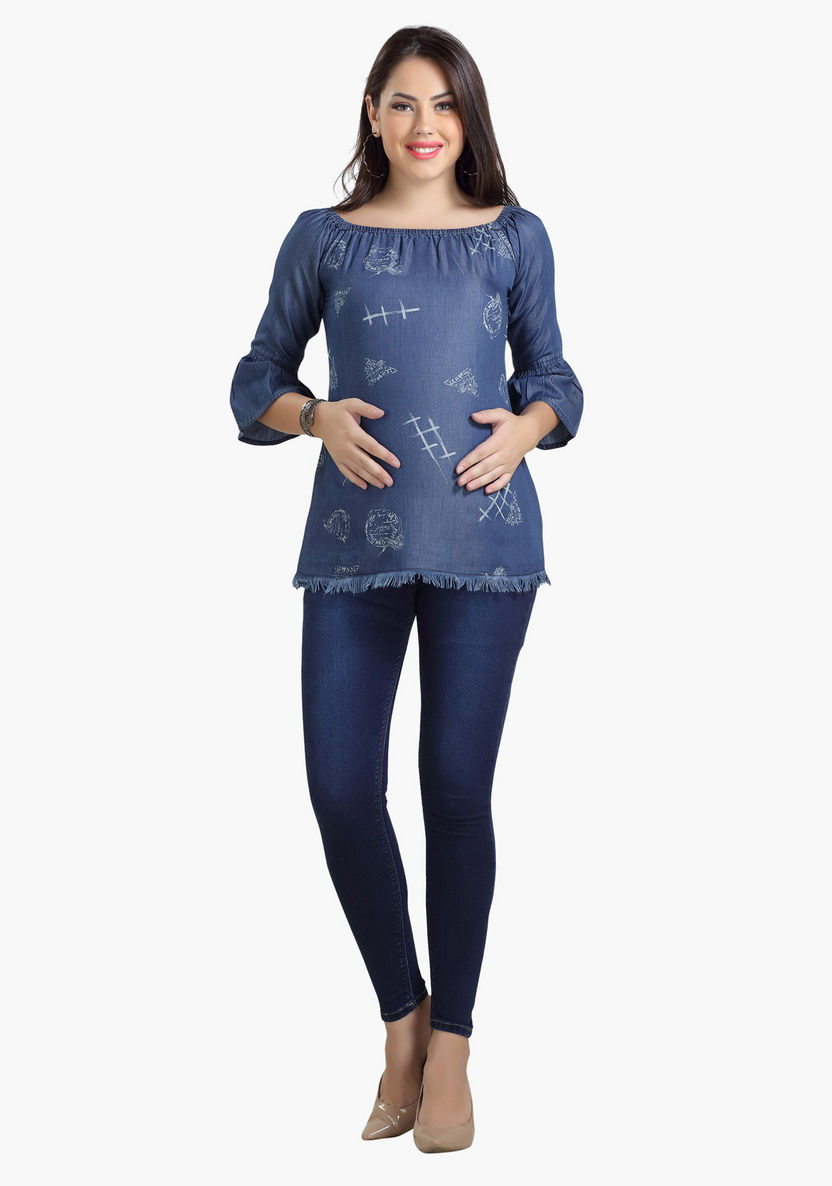 House of Napius Maternity Denim Tunic with Bell Sleeves-Tops-image-0