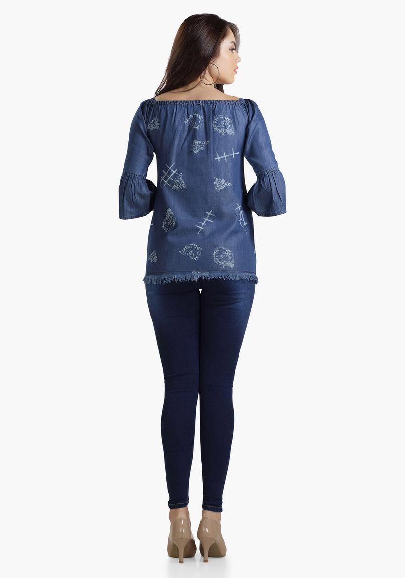House of Napius Maternity Denim Tunic with Bell Sleeves-Tops-image-1