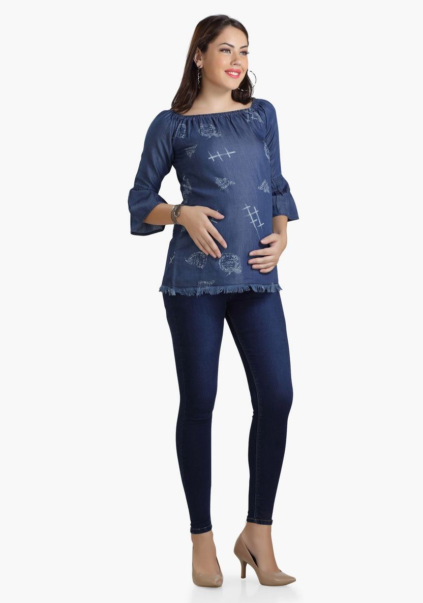 House of Napius Maternity Denim Tunic with Bell Sleeves-Tops-image-2