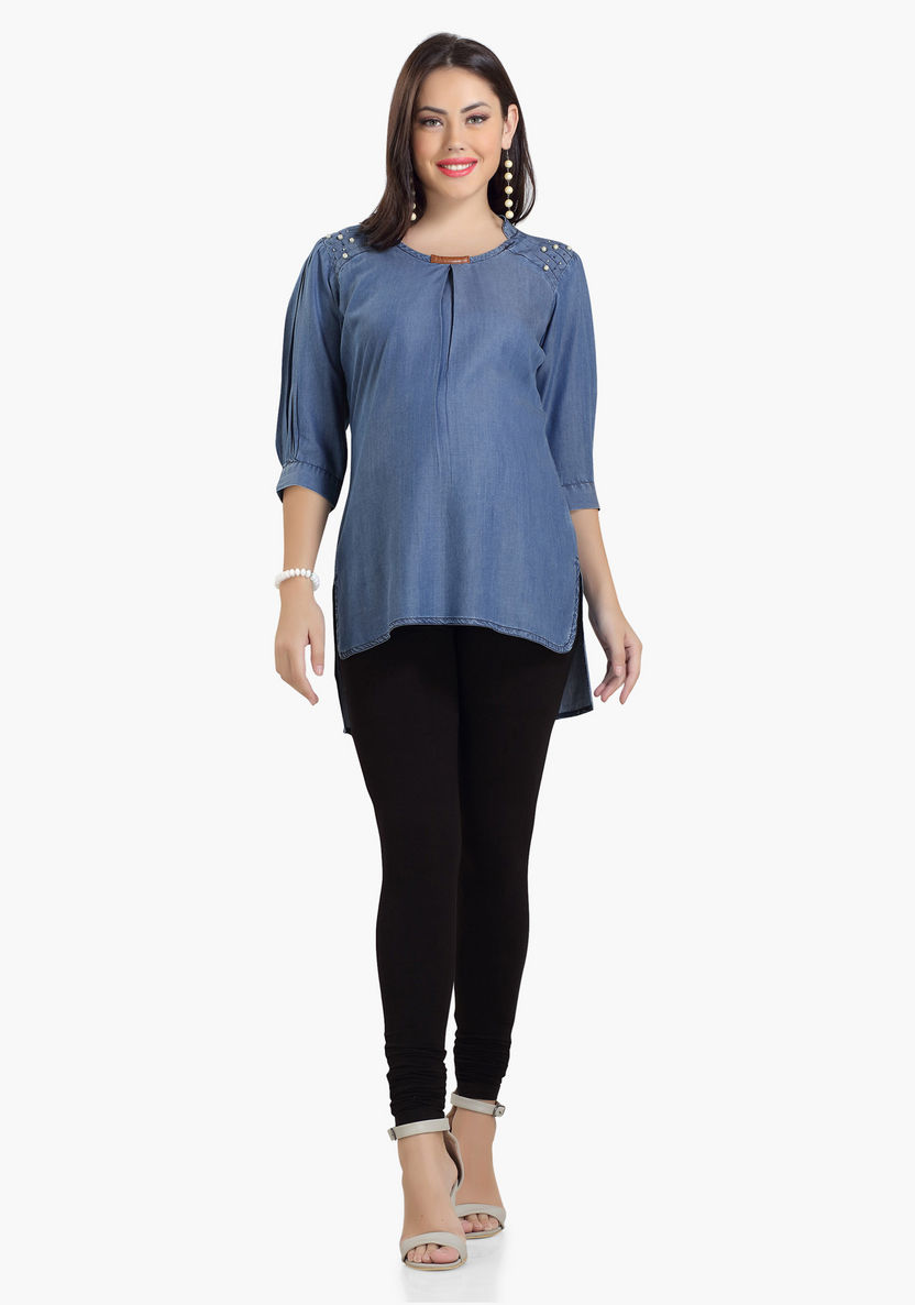 House of Napius Maternity Denim Tunic with Pearl Detail-Tops-image-0