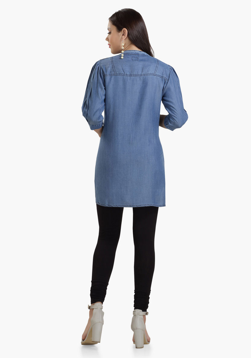 House of Napius Maternity Denim Tunic with Pearl Detail-Tops-image-1
