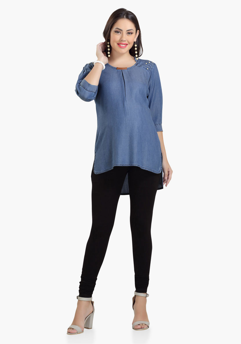 House of Napius Maternity Denim Tunic with Pearl Detail-Tops-image-3