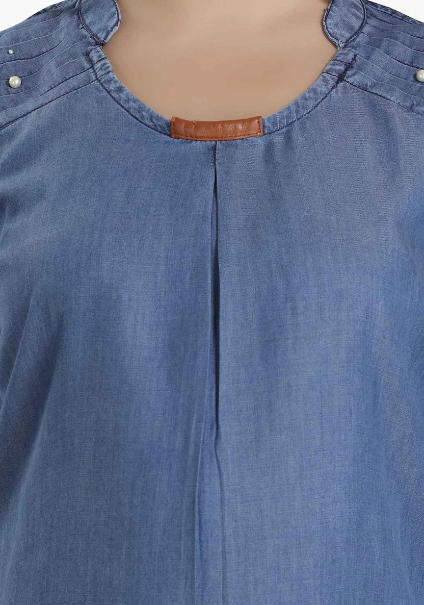 House of Napius Maternity Denim Tunic with Pearl Detail-Tops-image-4