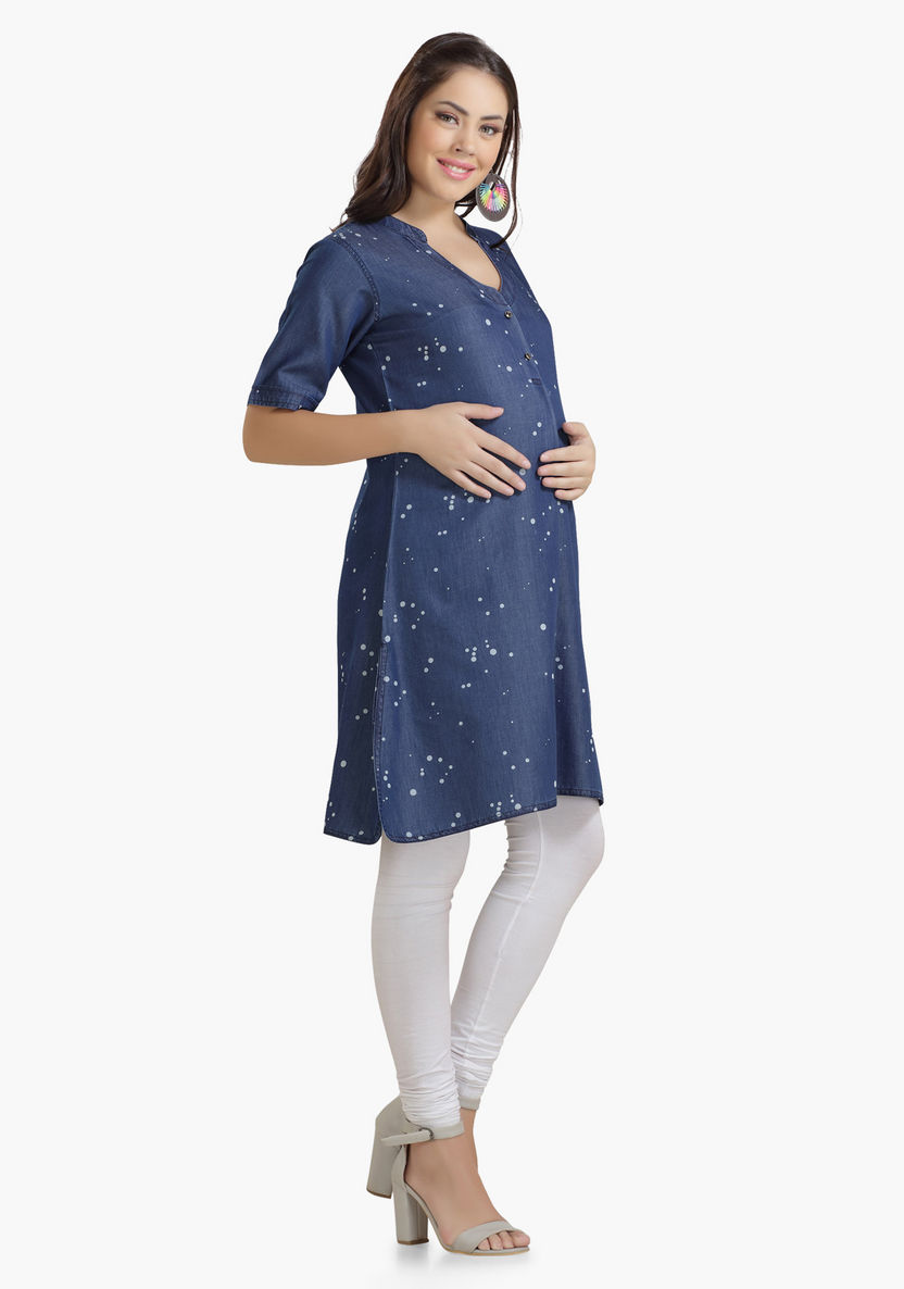 House of Napius Maternity Denim Printed A-line Dress-Dresses-image-2