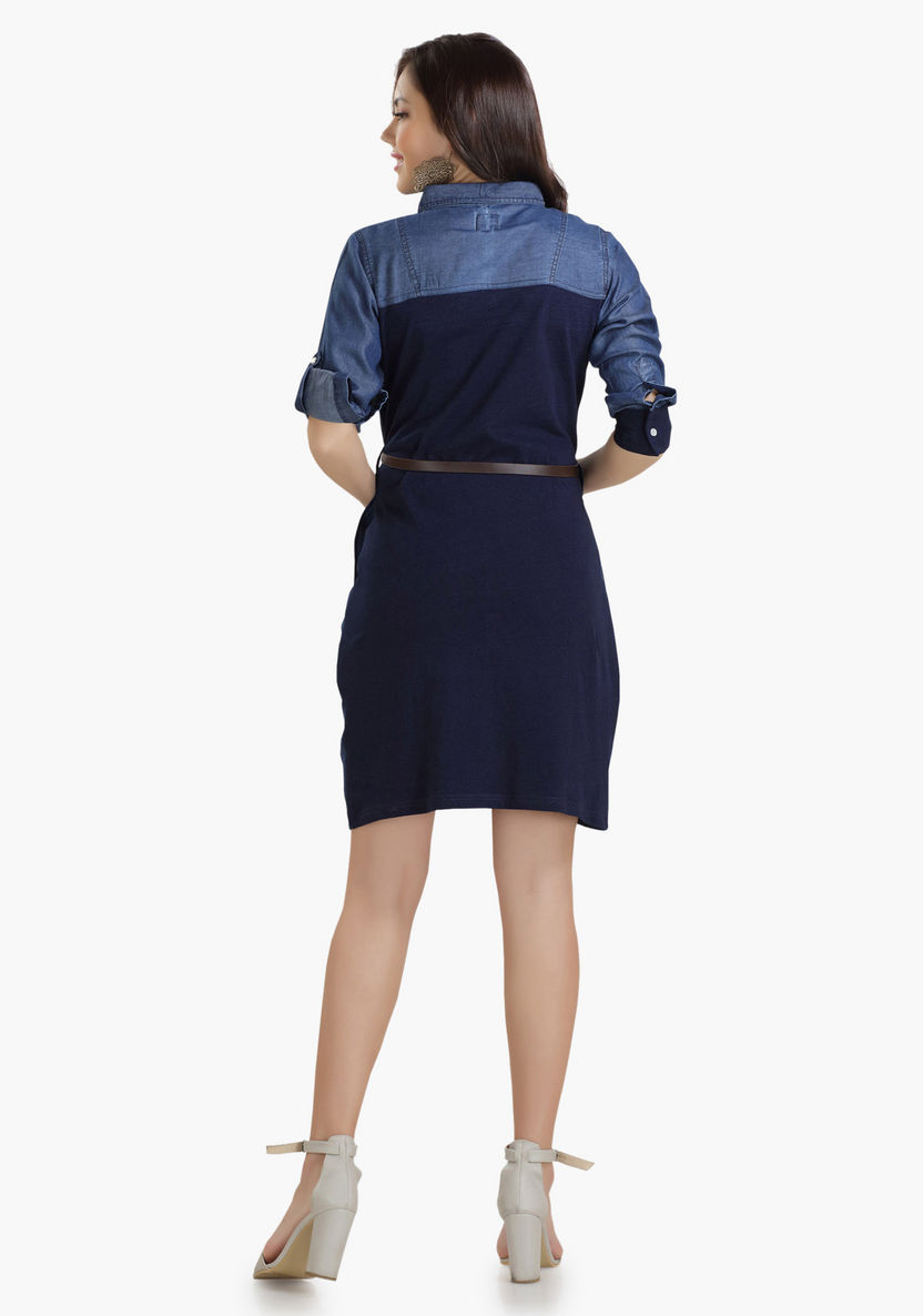 House of Napius Maternity Denim Shirt Dress with Complete Placket-Dresses-image-1