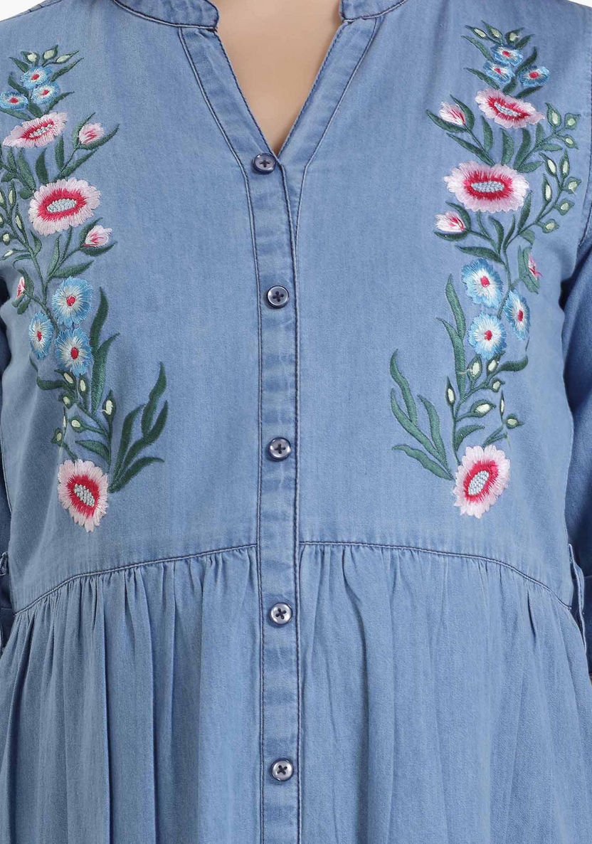 House of Napius Maternity Denim Tunic with Embroidery-Dresses-image-3