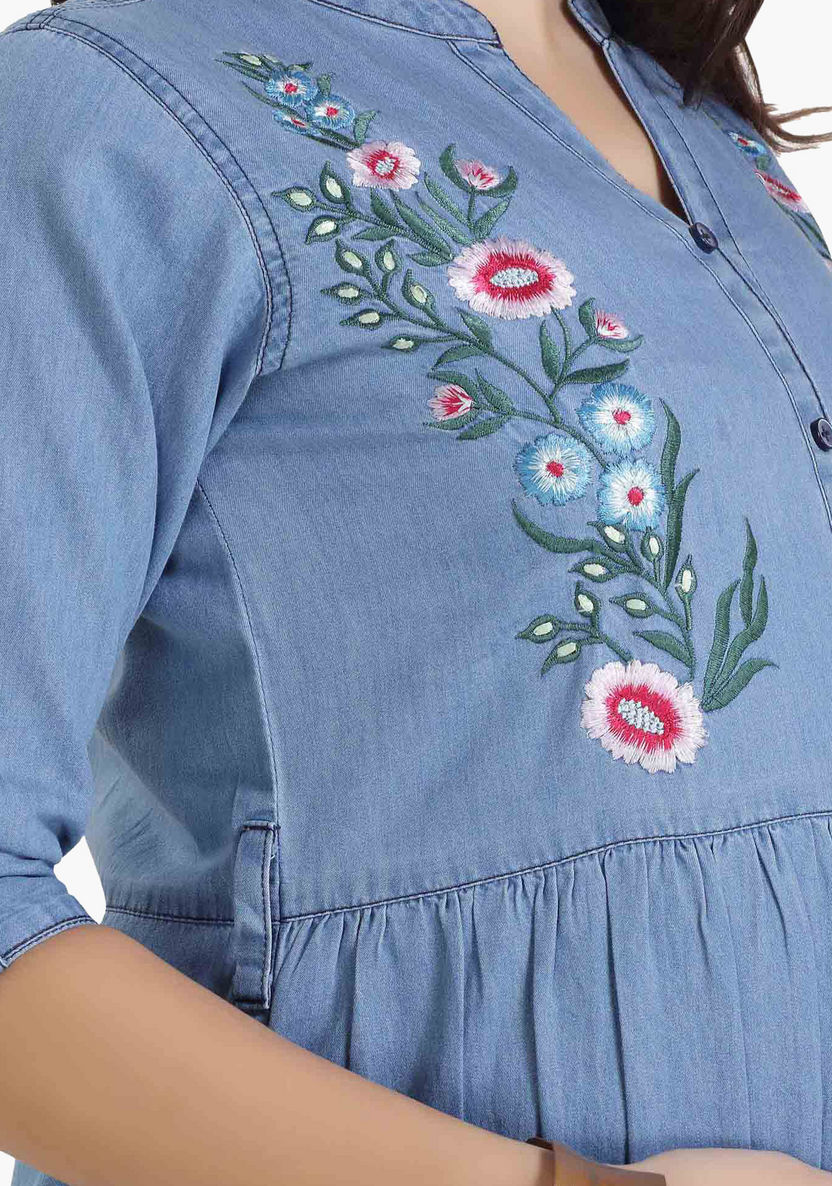 House of Napius Maternity Denim Tunic with Embroidery-Dresses-image-4