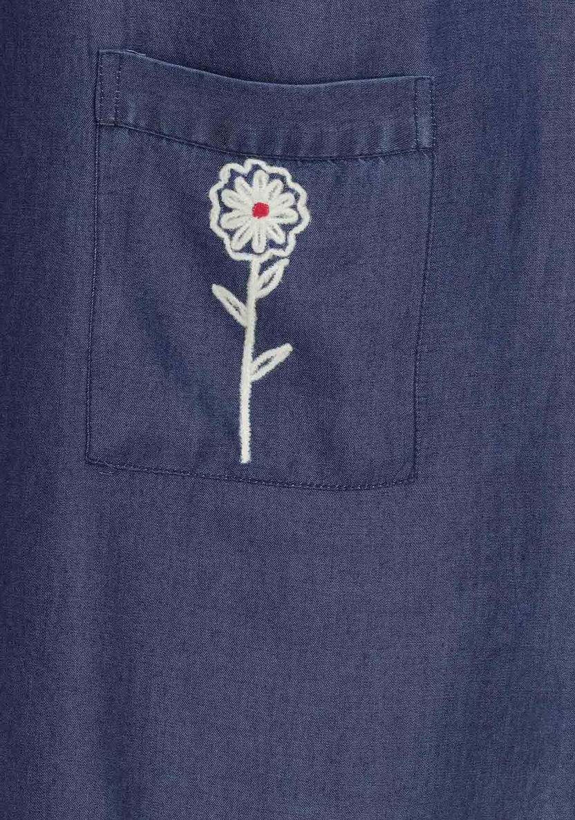 House of Napius Maternity Denim Dress with Embroidered Pockets-Dresses-image-4