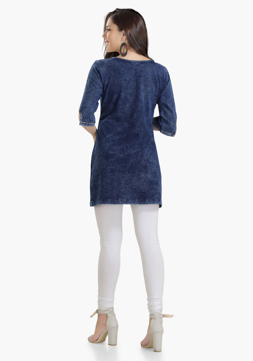 House of Napius Maternity Denim Tunic with Embroidery-Dresses-image-1