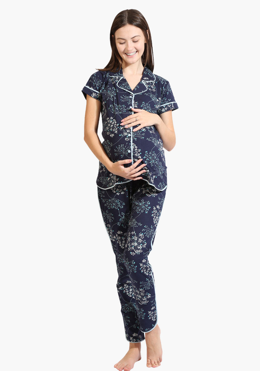 House of Napius Maternity Printed Short Sleeves Shirt and Pyjama Set-Nightwear-image-0
