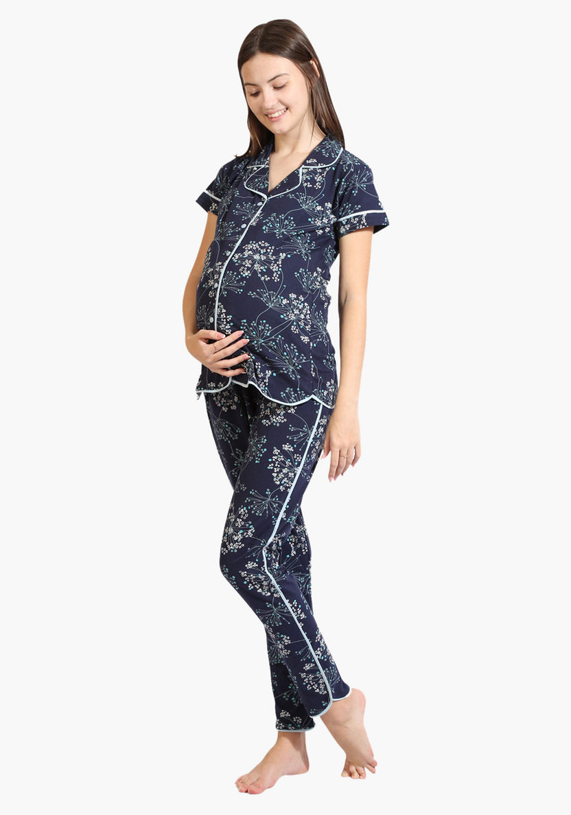 House of Napius Maternity Printed Short Sleeves Shirt and Pyjama Set-Nightwear-image-2