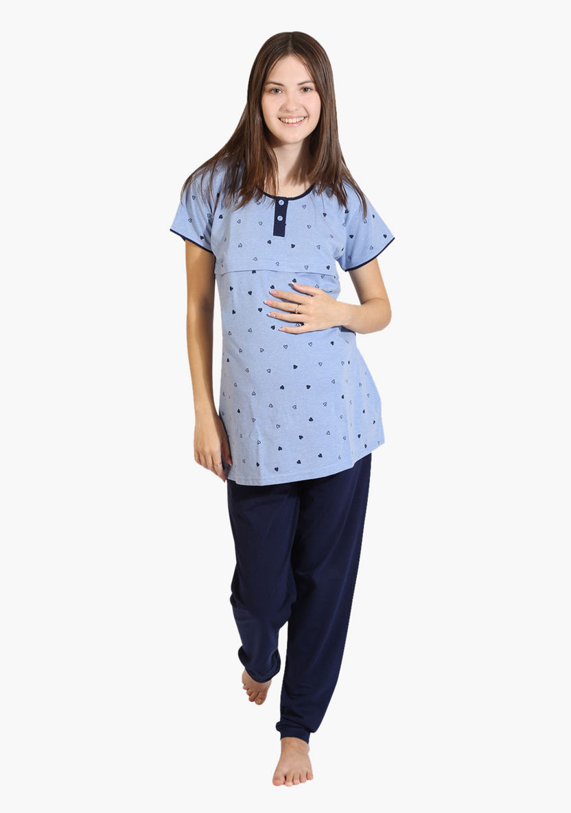 House of Napius Maternity Printed Feeding Top and Pyjama Set-Nightwear-image-0