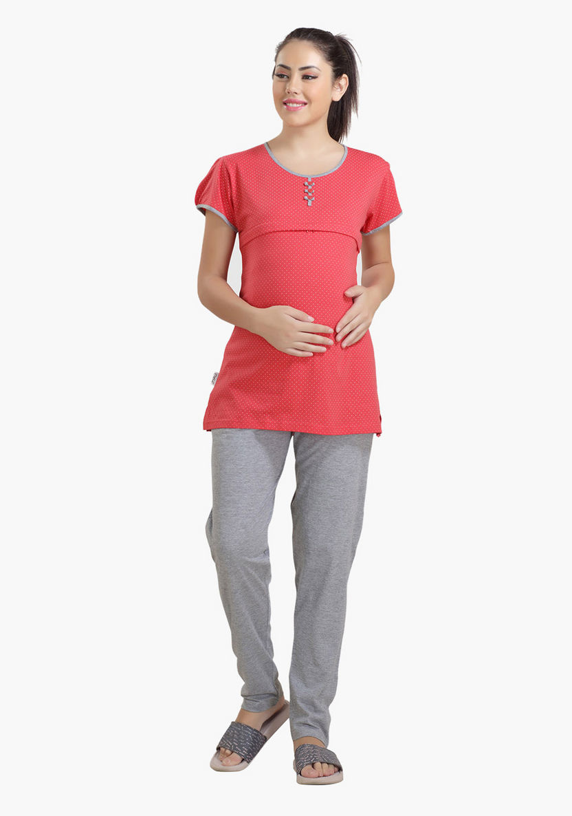 House of Napius Maternity Printed Feeding T-shirt and Pyjama Set-Nightwear-image-0