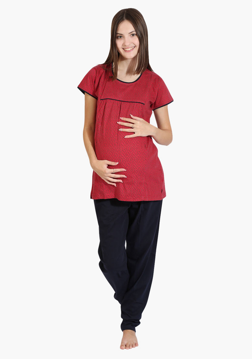 House of Napius Maternity Printed Top and Pyjama Set-Nightwear-image-0