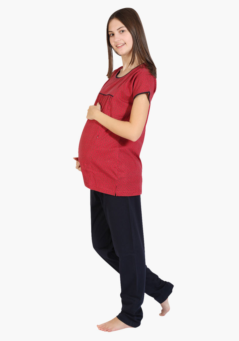 House of Napius Maternity Printed Top and Pyjama Set-Nightwear-image-2