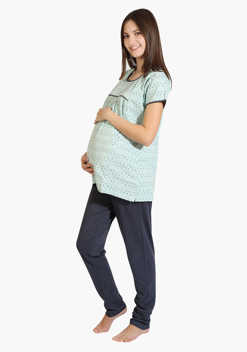 House of Napius Maternity Printed Feeding Top and Pyjama Set-Nightwear-image-2
