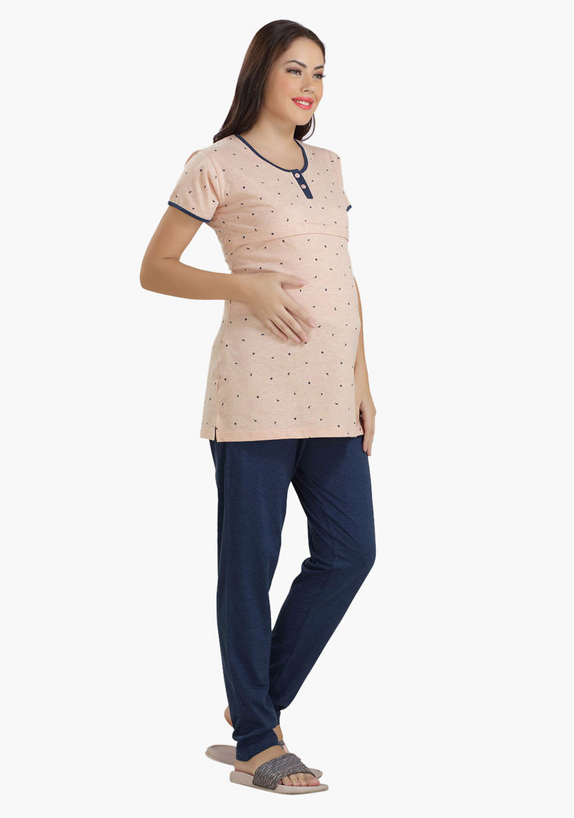 House of Napius Maternity Printed Feeding T-shirt and Pyjama Set-Nightwear-image-2