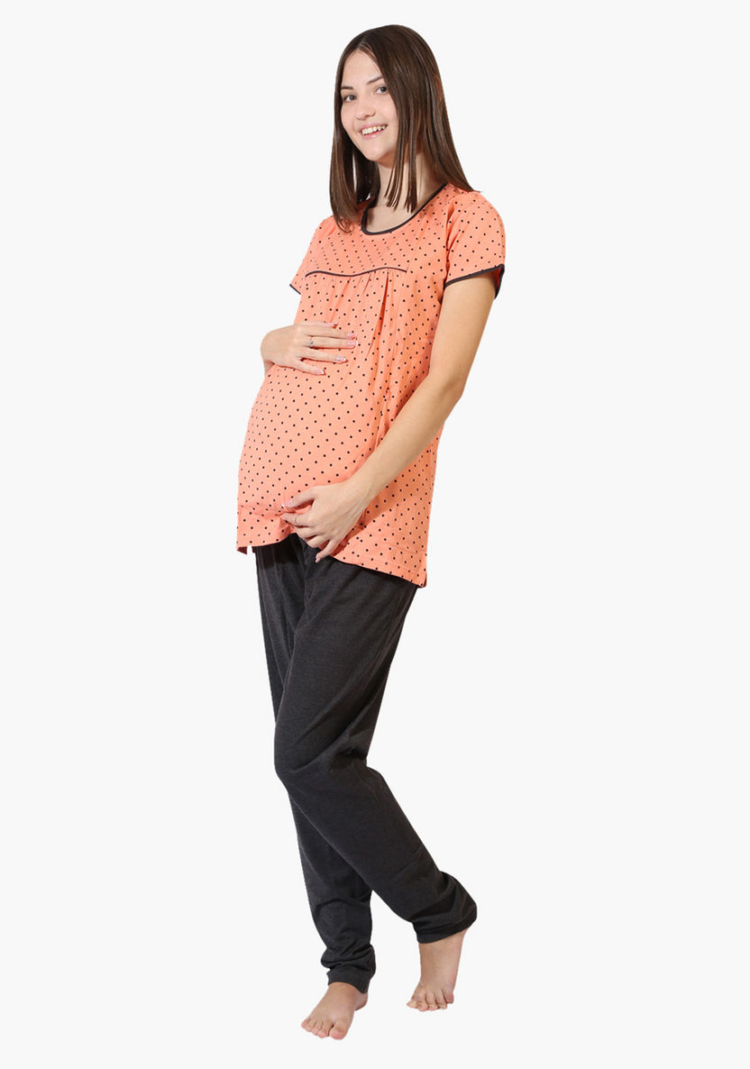 House of Napius Maternity Printed Feeding T-shirt and Pyjama Set-Nightwear-image-2