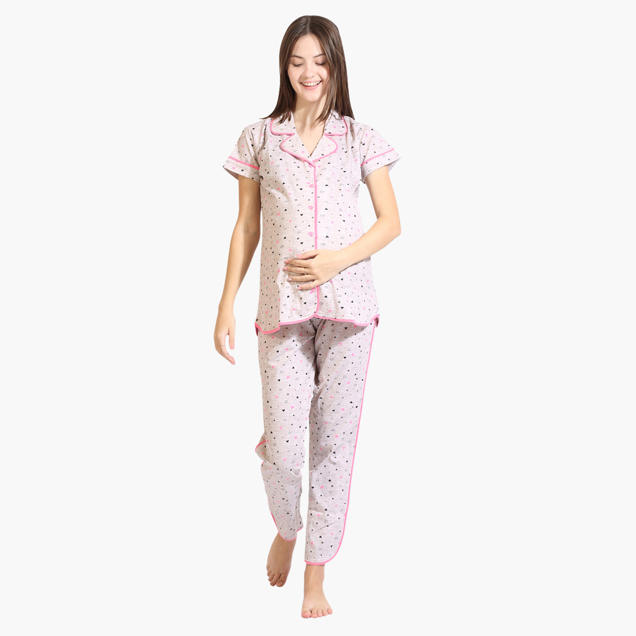 House of Napius Maternity Printed Shirt and Pyjama Set-baby-maternalcare-maternitywear-image-1