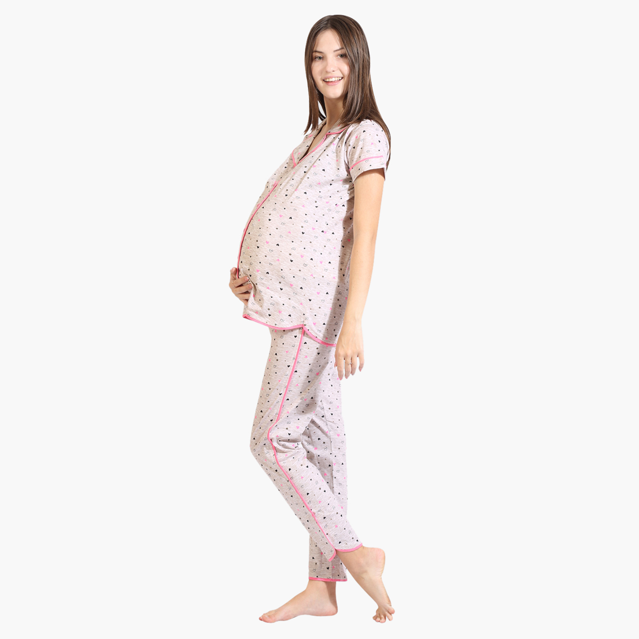 House of Napius Maternity Printed Shirt and Pyjama Set-baby-maternalcare-maternitywear-image-3