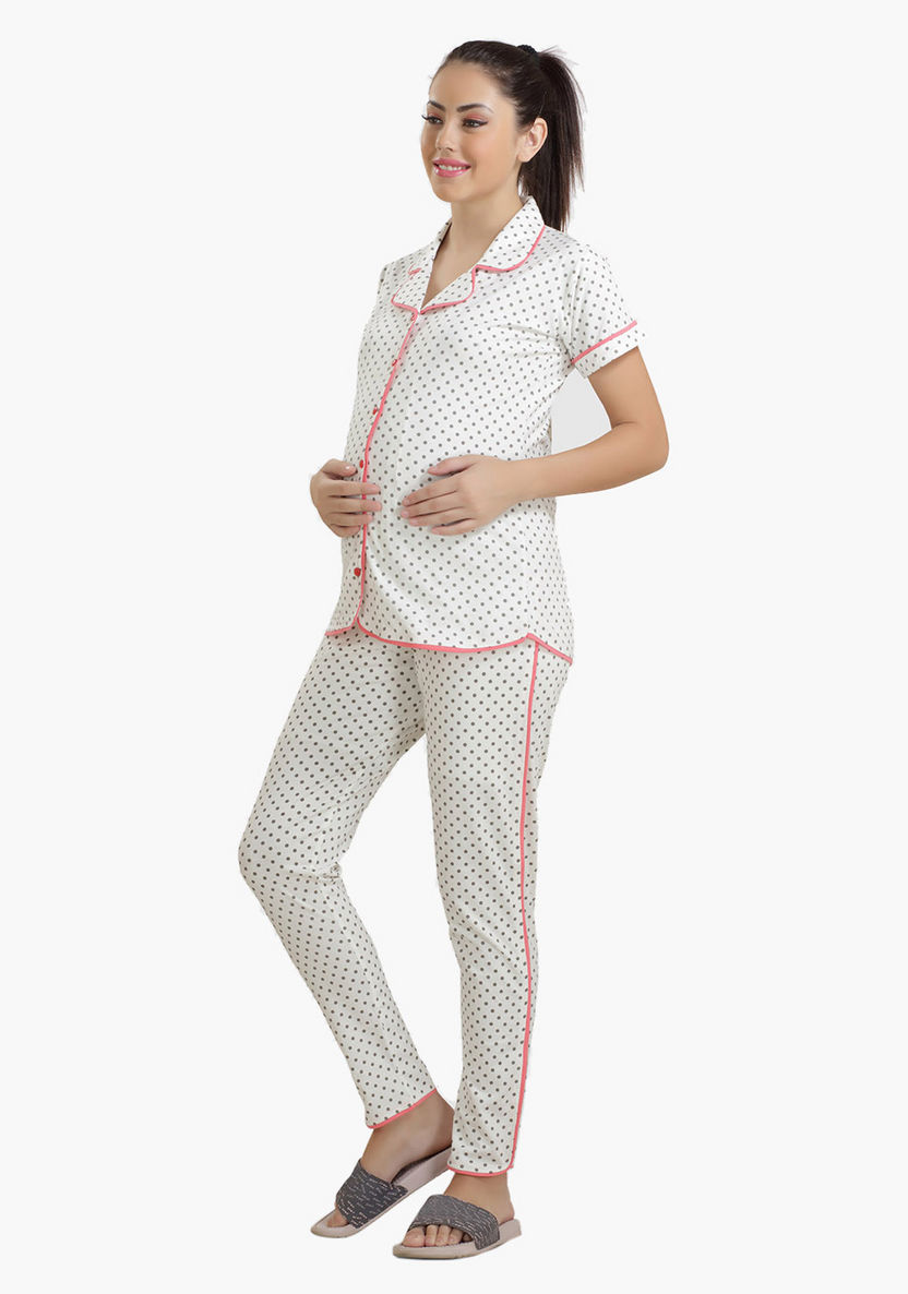 House of Napius Maternity Polka Dot Printed Shirt and Pyjama Set-Nightwear-image-1