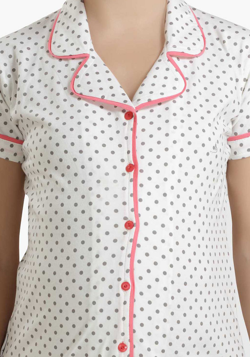 House of Napius Maternity Polka Dot Printed Shirt and Pyjama Set-Nightwear-image-2