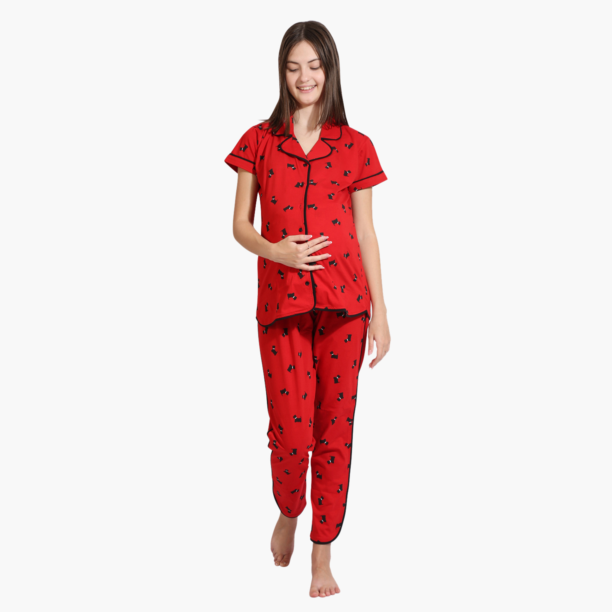 House of Napius Maternity Printed Long Sleeves Shirt and Pyjama Set-baby-maternalcare-maternitywear-image-1