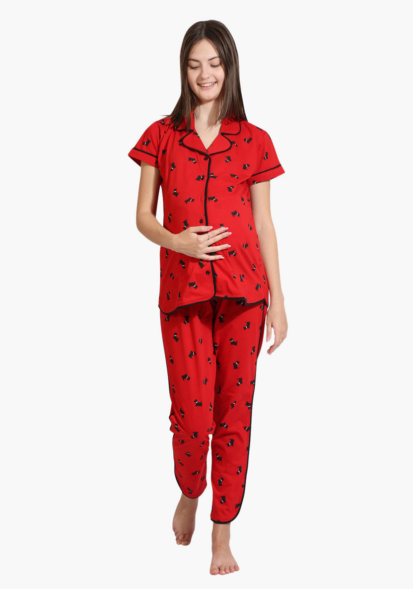 House of Napius Maternity Printed Long Sleeves Shirt and Pyjama Set-Nightwear-image-0