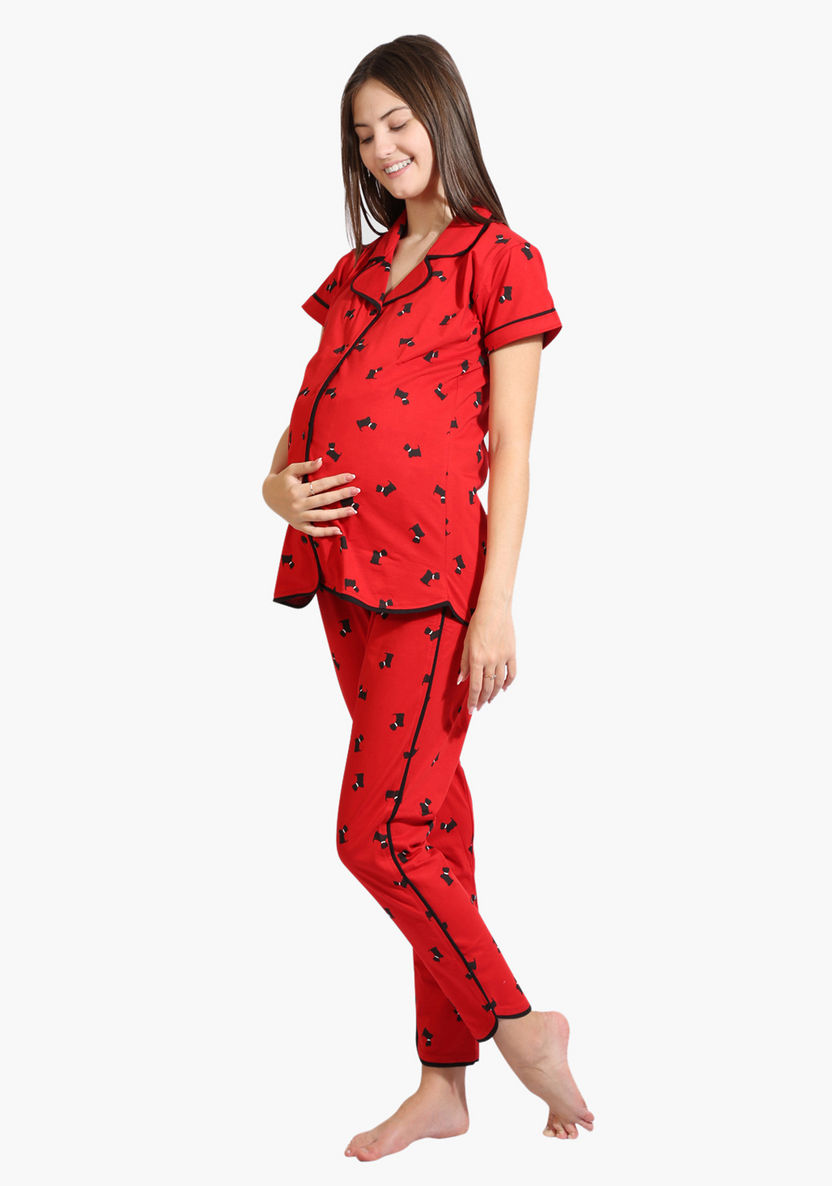 House of Napius Maternity Printed Long Sleeves Shirt and Pyjama Set-Nightwear-image-2