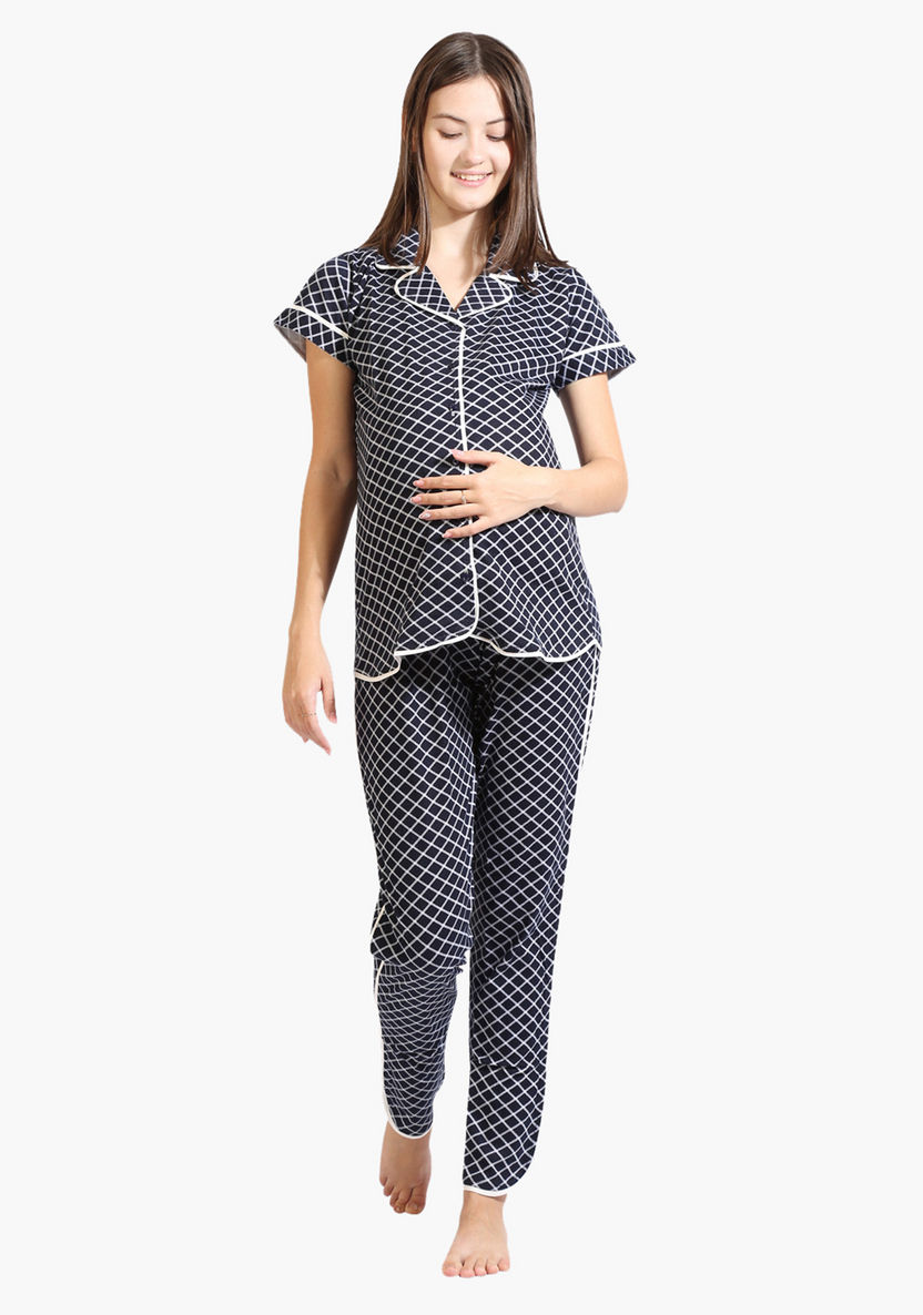 House of Napius Maternity Chequered Shirt and Pyjama Set-Nightwear-image-0