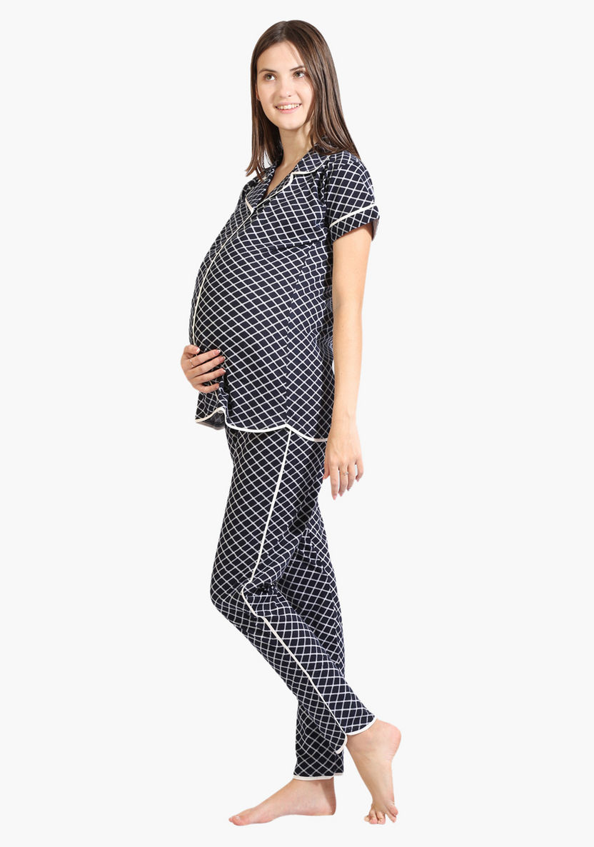 House of Napius Maternity Chequered Shirt and Pyjama Set-Nightwear-image-2
