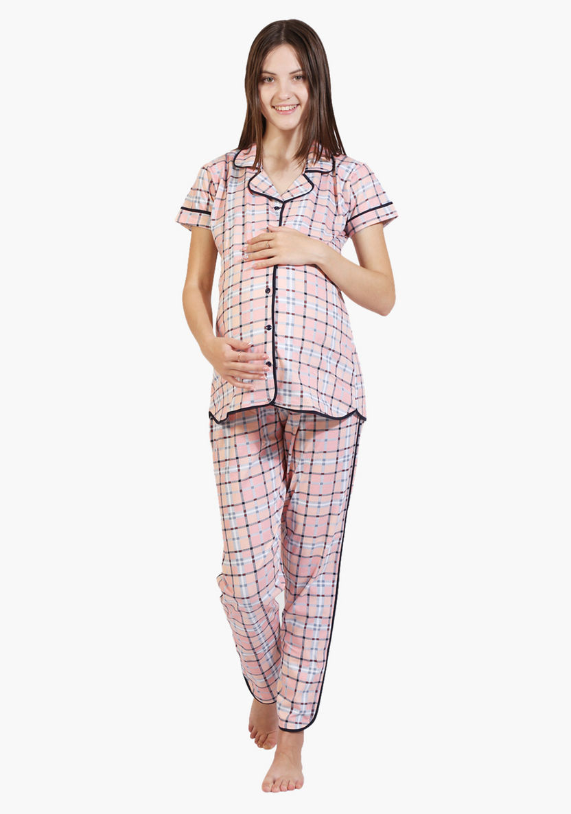 House of Napius Maternity Chequered Shirt and Pyjama Set-Nightwear-image-0