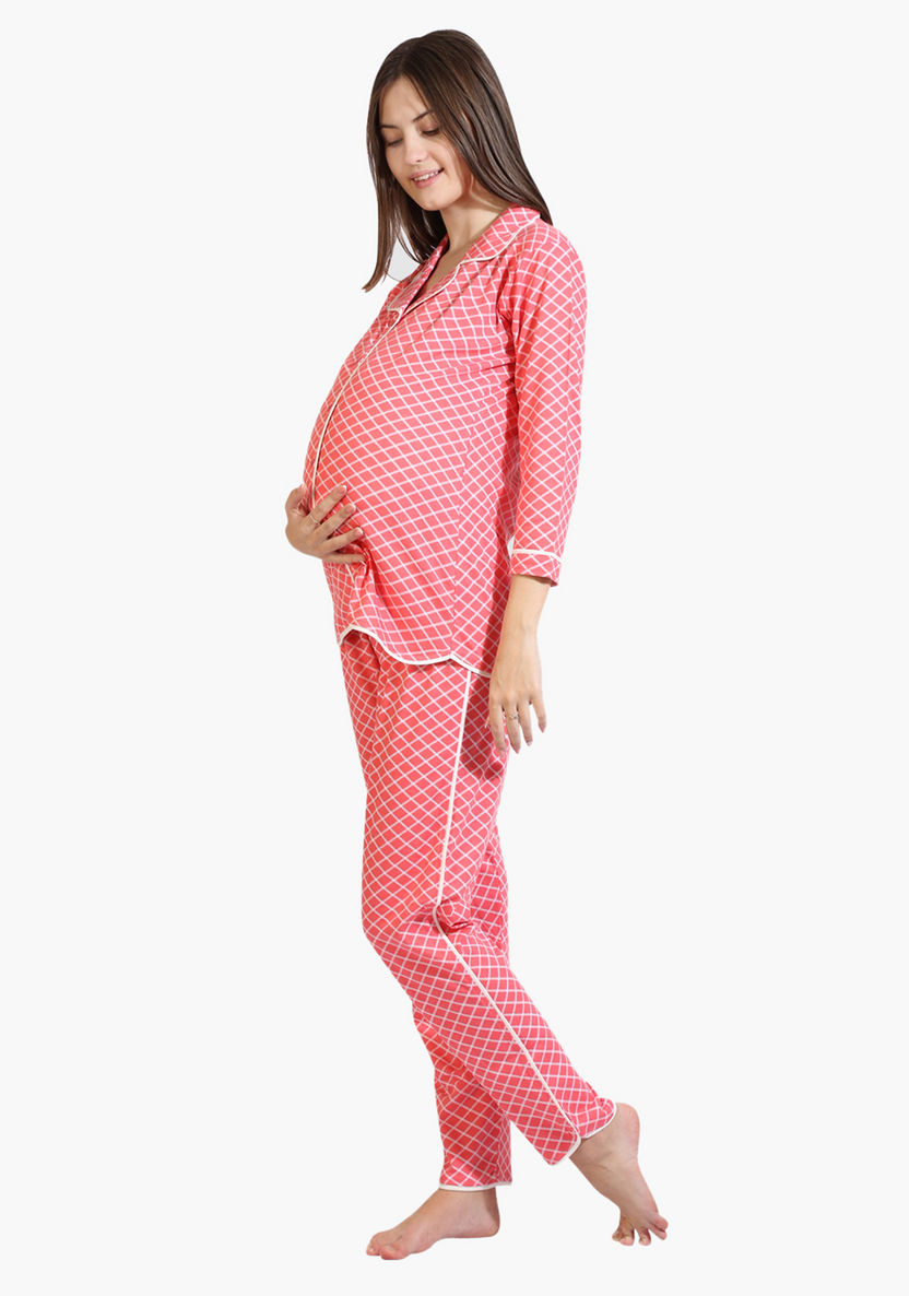 House of Napius Maternity Chequered Shirt and Pyjama Set-Nightwear-image-2