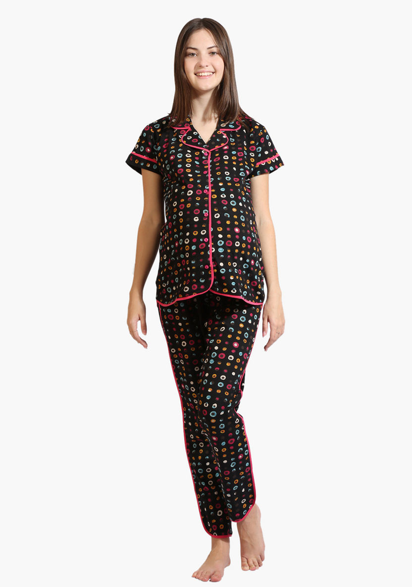 House of Napius Maternity Printed Shirt and Pyjamas Set-Nightwear-image-0