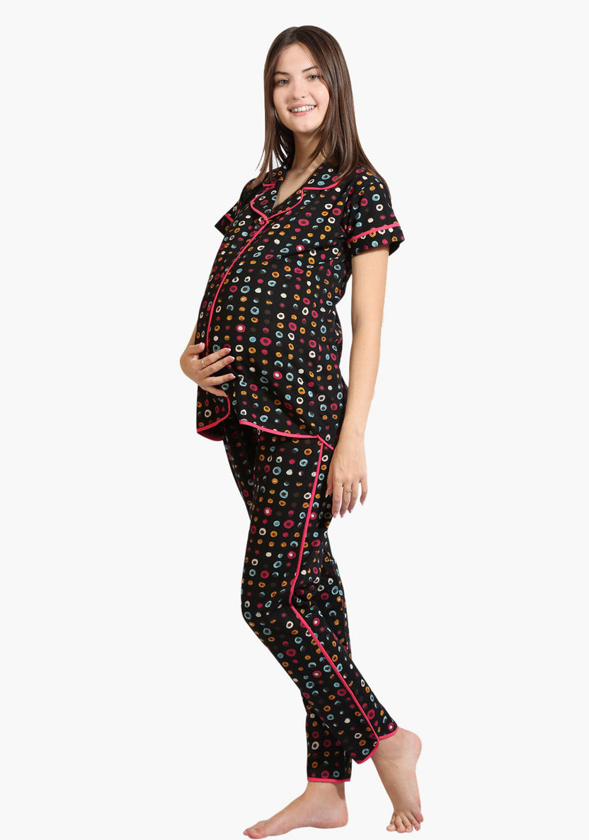 House of Napius Maternity Printed Shirt and Pyjamas Set-Nightwear-image-2