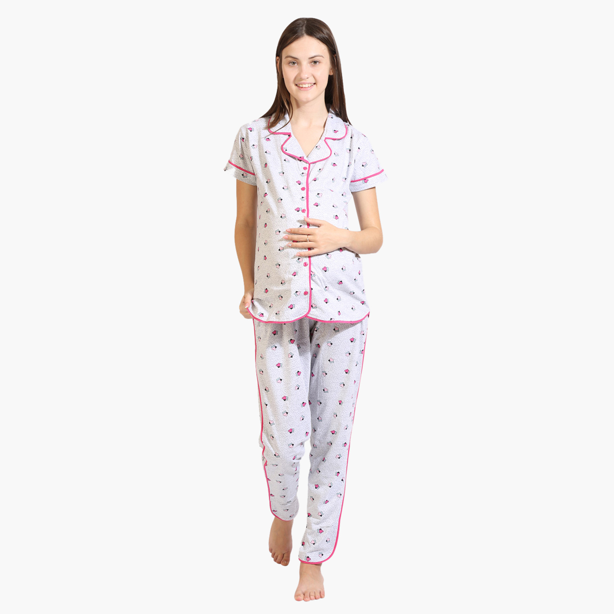 Buy House of Napius Maternity Printed Shirt and Pyjama Set Online Mothercare Bahrain