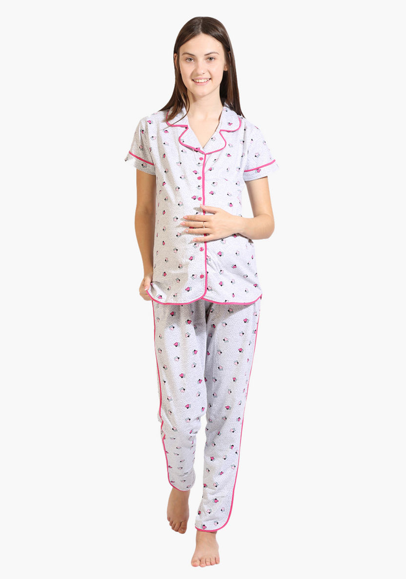 House of Napius Maternity Printed Shirt and Pyjama Set-Nightwear-image-0