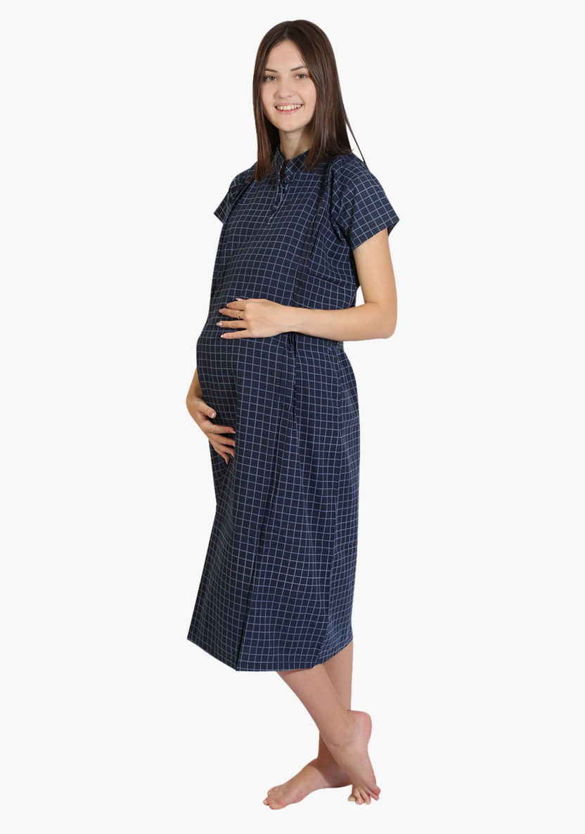 House of Napius Chequered Maternity Dress-Nightwear-image-2