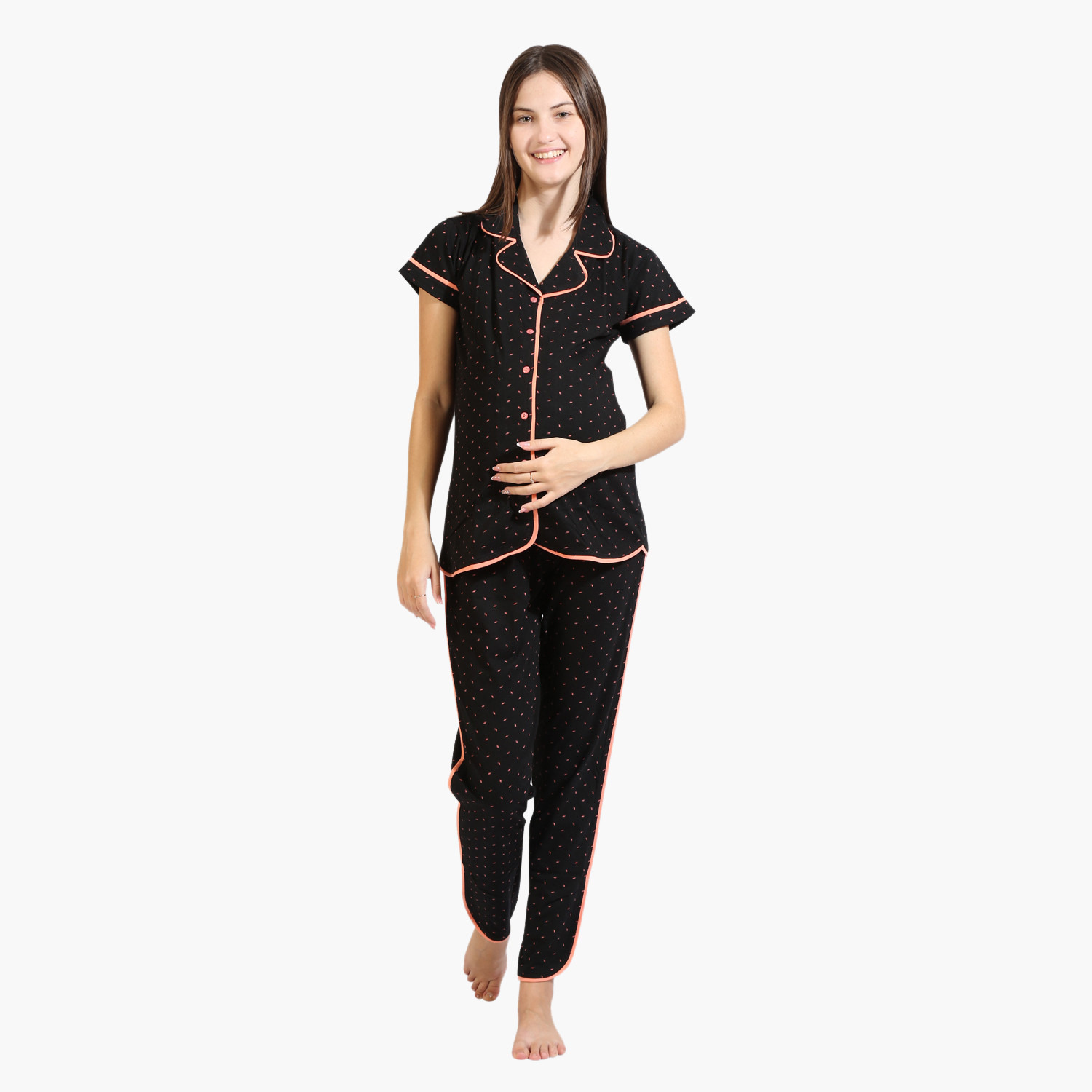 House of Napius Maternity Printed Short Sleeves Shirt and Pyjama Set-baby-maternalcare-maternitywear-image-1