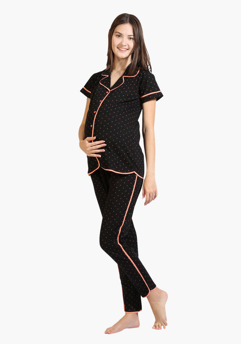 House of Napius Maternity Printed Short Sleeves Shirt and Pyjama Set-Nightwear-image-2