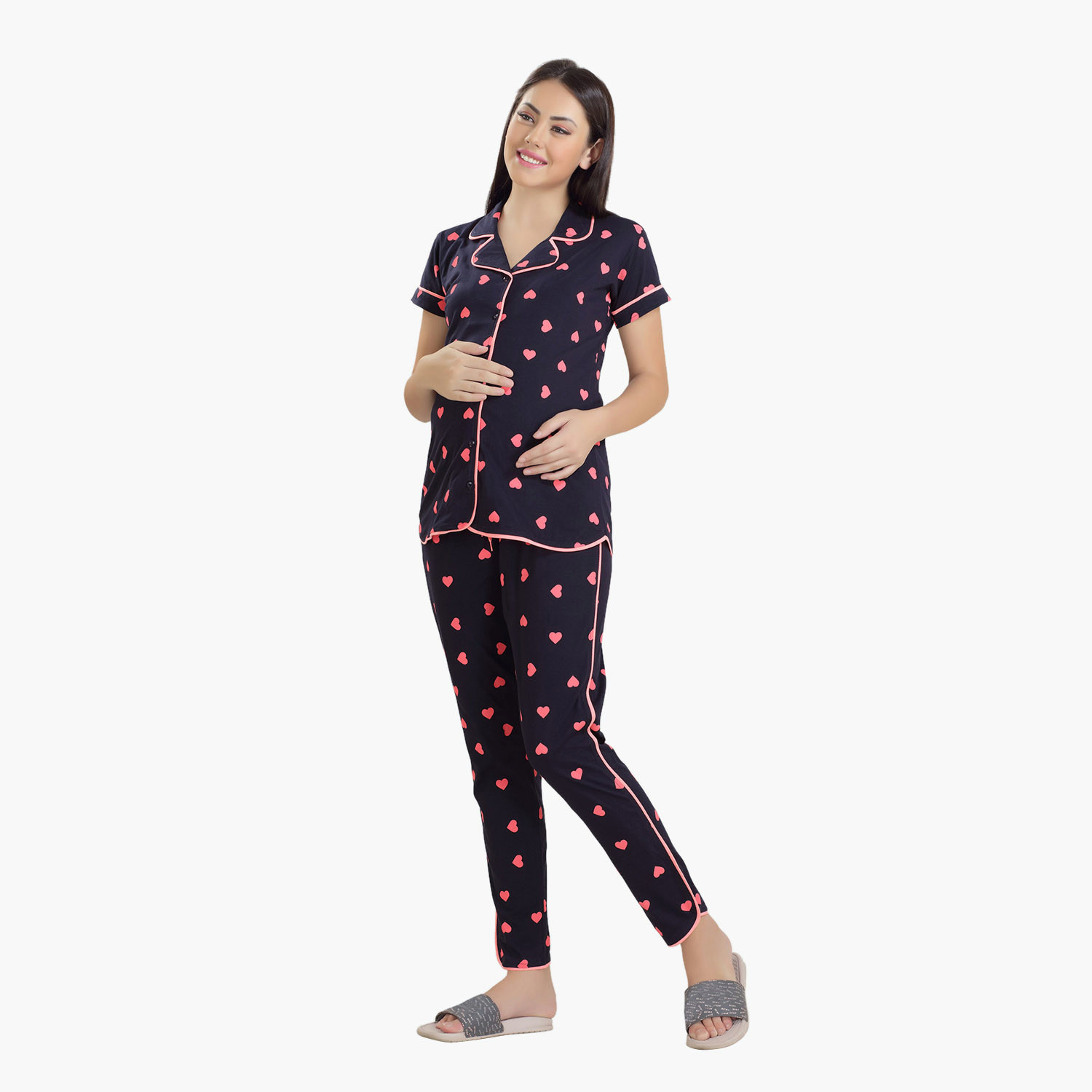House of Napius Maternity Printed Shirt and Pyjama Set-baby-maternalcare-maternitywear-image-1