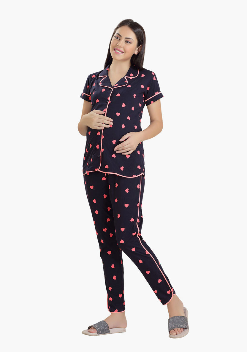 House of Napius Maternity Printed Shirt and Pyjama Set-Nightwear-image-0