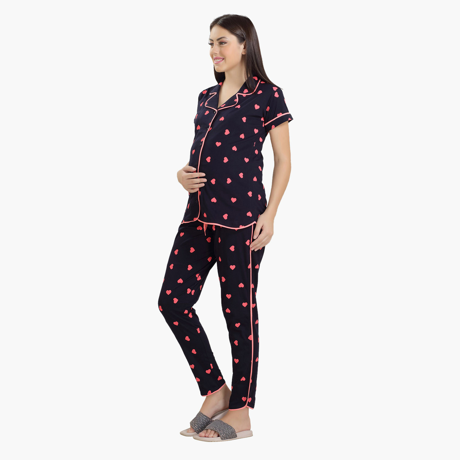 House of Napius Maternity Printed Shirt and Pyjama Set-baby-maternalcare-maternitywear-image-3